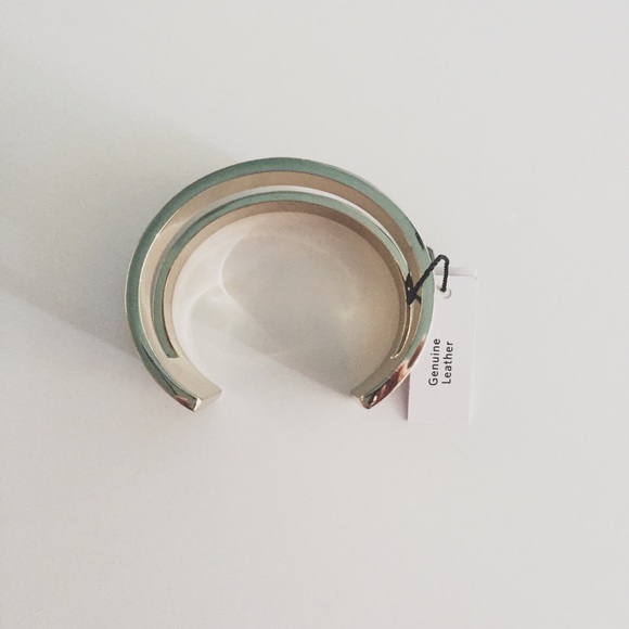 Croco-Embossed Leather Open Cuff Bracelet - Picture 2 of 6